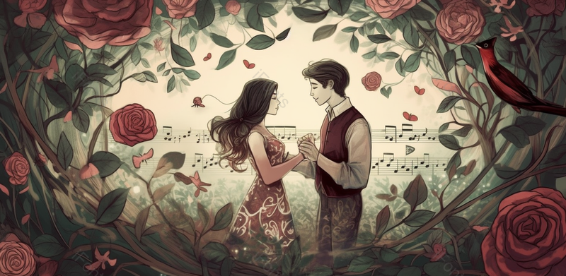 唯美浪漫复古风玫瑰花情人节插画,插画/手绘图,插画/手绘图库,插画/手绘图下载,插画/手绘